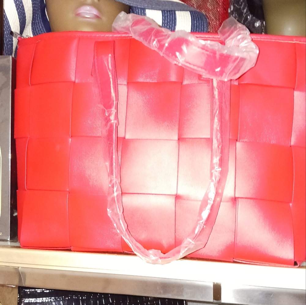 Red basket weave purse